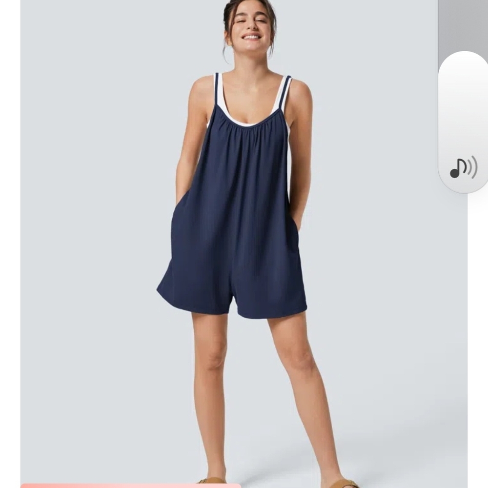 HALARA Navy Romper with White Strap Detail